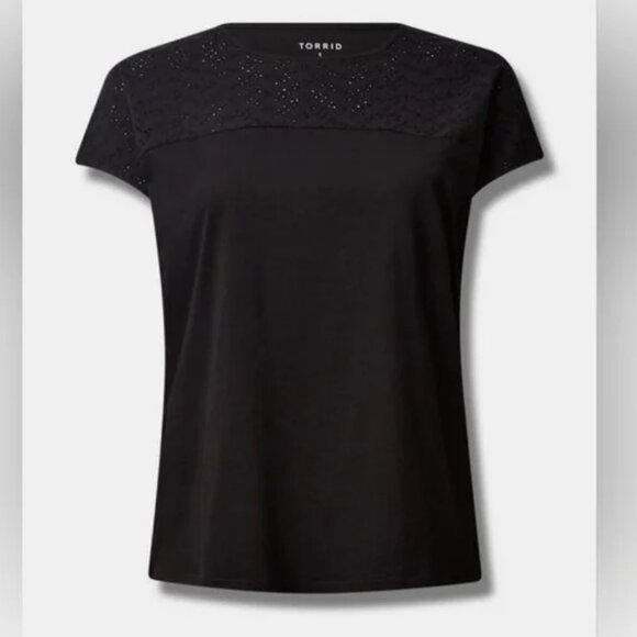 Torrid Cotton Eyelet Inset Dolman Short Sleeve Tee - Picture 1 of 6
